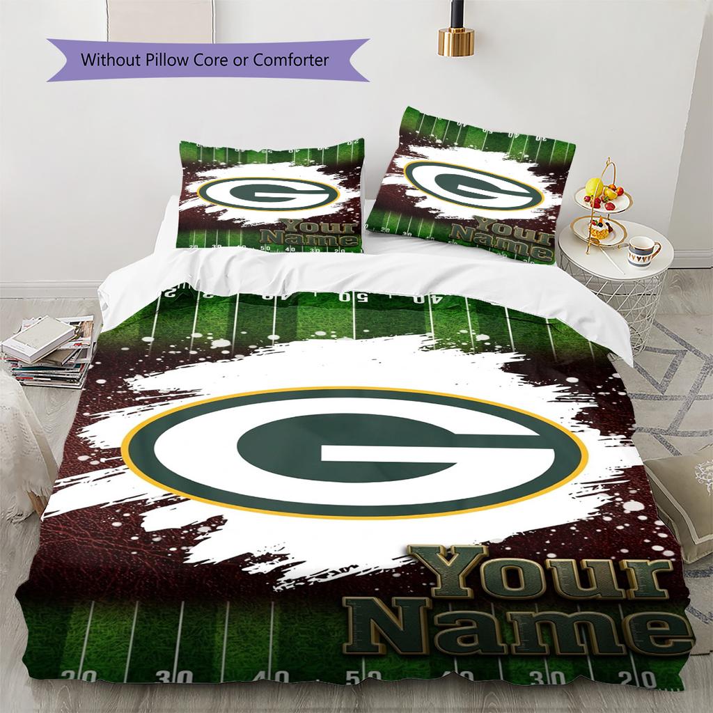 Name Custom Green Bay Packers Logo Pattern Bedding Set Quilt Cover Pillowcase Home Decor Gift (1 * duvet cover + 2 * pillowcase, without core)