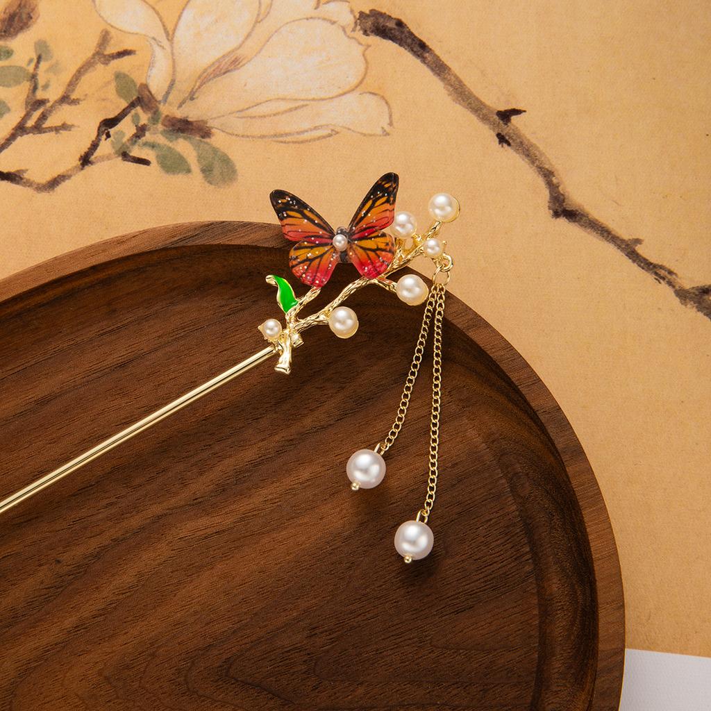 Tassel Colorful Butterfly Flowers Hairpin New Chinese Style Step Shaking Senior Super Fairy Hairpin Female Temperament Ancient Wind Hair Accessories