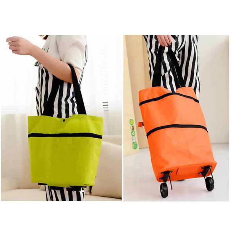 Portable Foldable Shopping Bag With Wheels Trolley Large Reusable Cloth Handbag Tote Bags Supermarket Home Grocery Pull Cart Bag