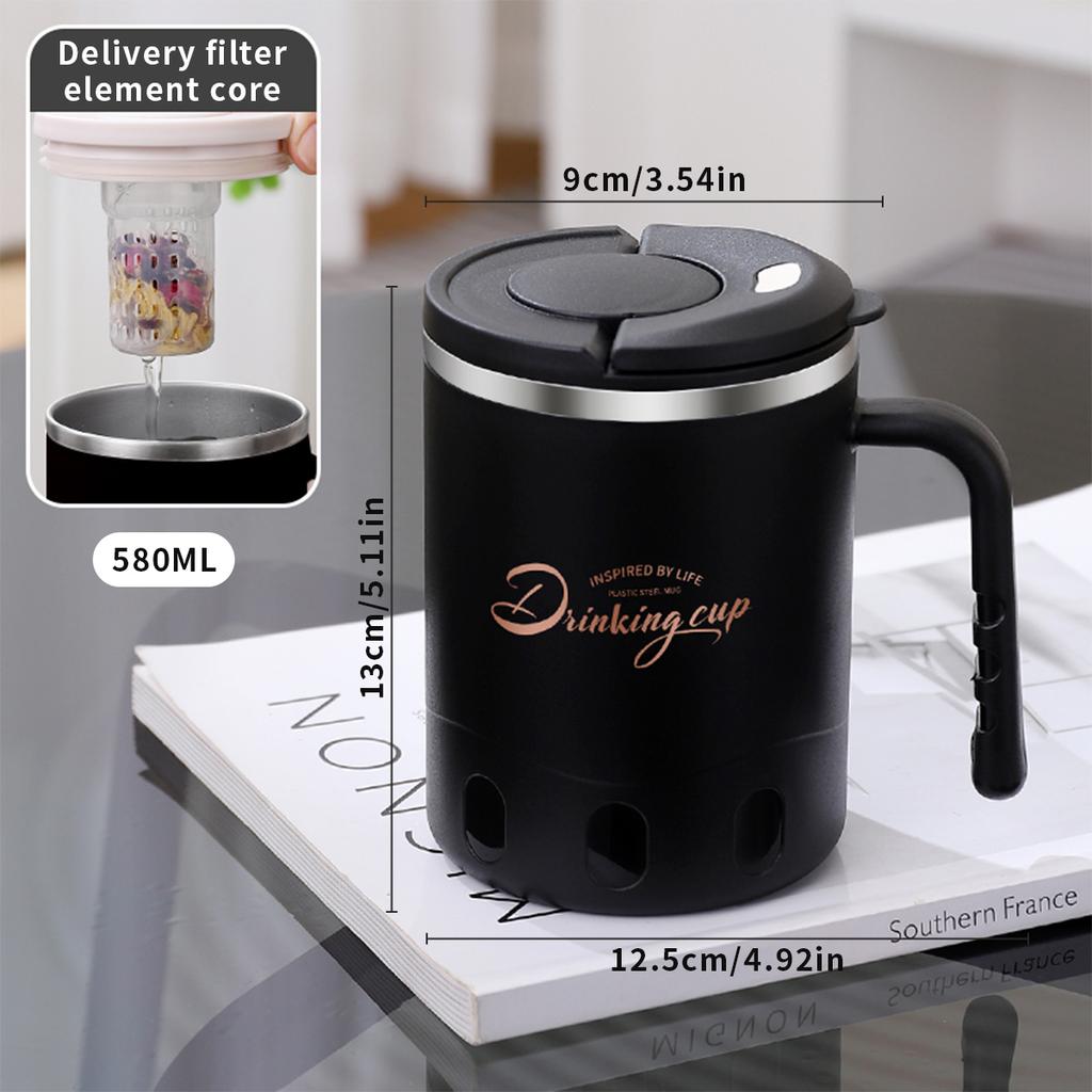 580ML Doppelwandig isolierter Wasserbecher Tumbler Tragbarer, versiegelter, auslaufsicherer Kaffeebecher mit Sieb & Henkel Trinkbecher Trinkgeschirr