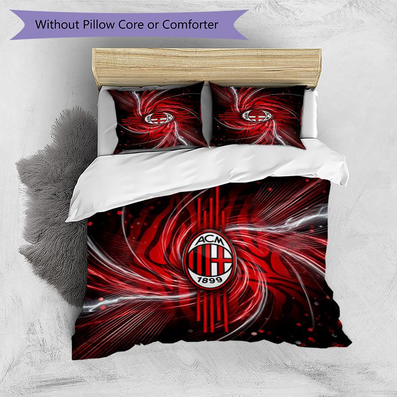 Set Lenzuola Stampa AC Milan 3 Pezzi Morbido Delicato sulla Pelle Lavabile Copripiumino e Federe Set Stagione Unica Camera da Letto