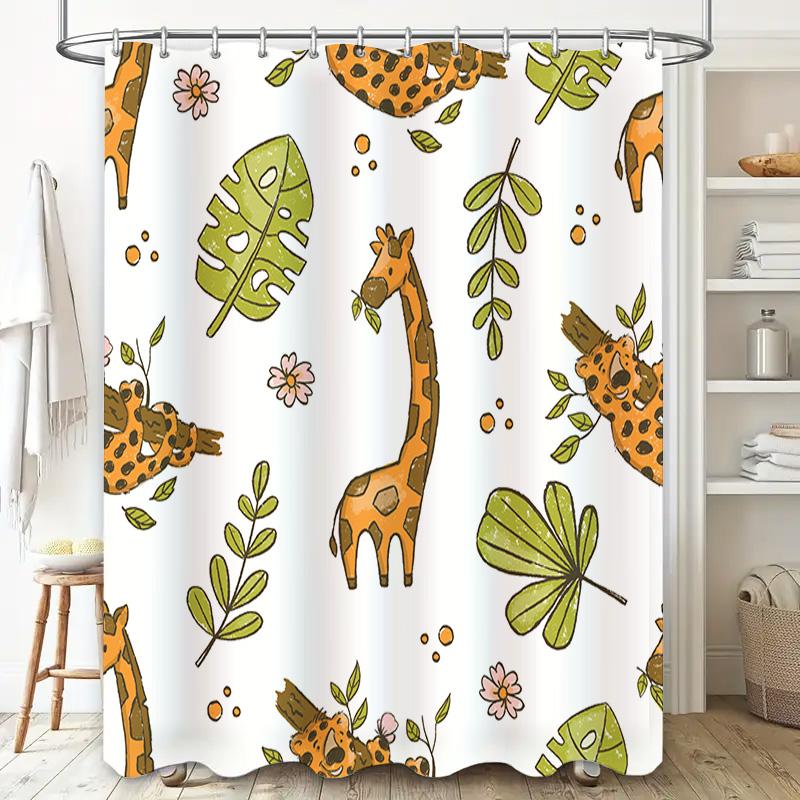 Vibrant Giraffe Tropical Leaf Printed Shower Curtain For Bathroom Decor Taurusduan Design