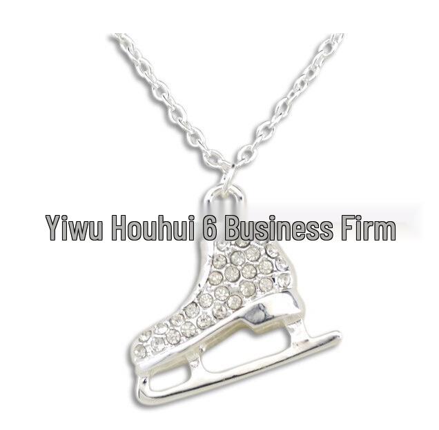 Zinc Alloy Rhinestone Ice Skate Pendant Necklace