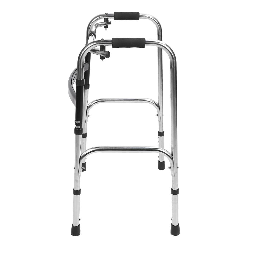 Elderly Folding Walker Height Adjust Stainless Steel Portable Recovery Senior Walker Silver Black