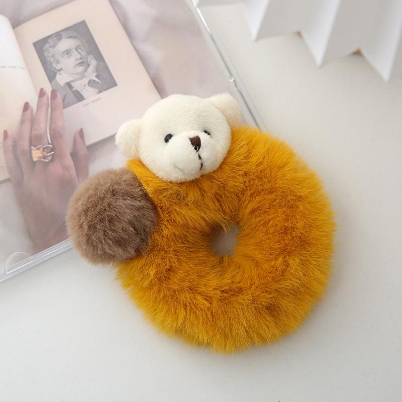 Plush Bear Hair Ropes Furry Ball Hair Scrunchies Cute Cartoon Hair Bands Durable Cute Lovely Elastic Hair Bands
