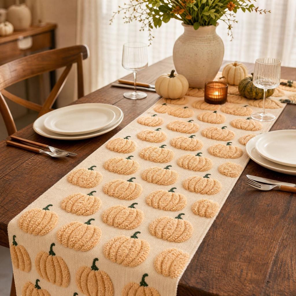 Halloween Pumpkin Embroidered Table Runner for Dining Table Decoration, 183 33 cm