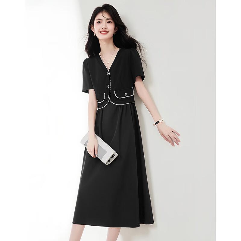 

Elegant Short Sleeve Mid-Length Dress S