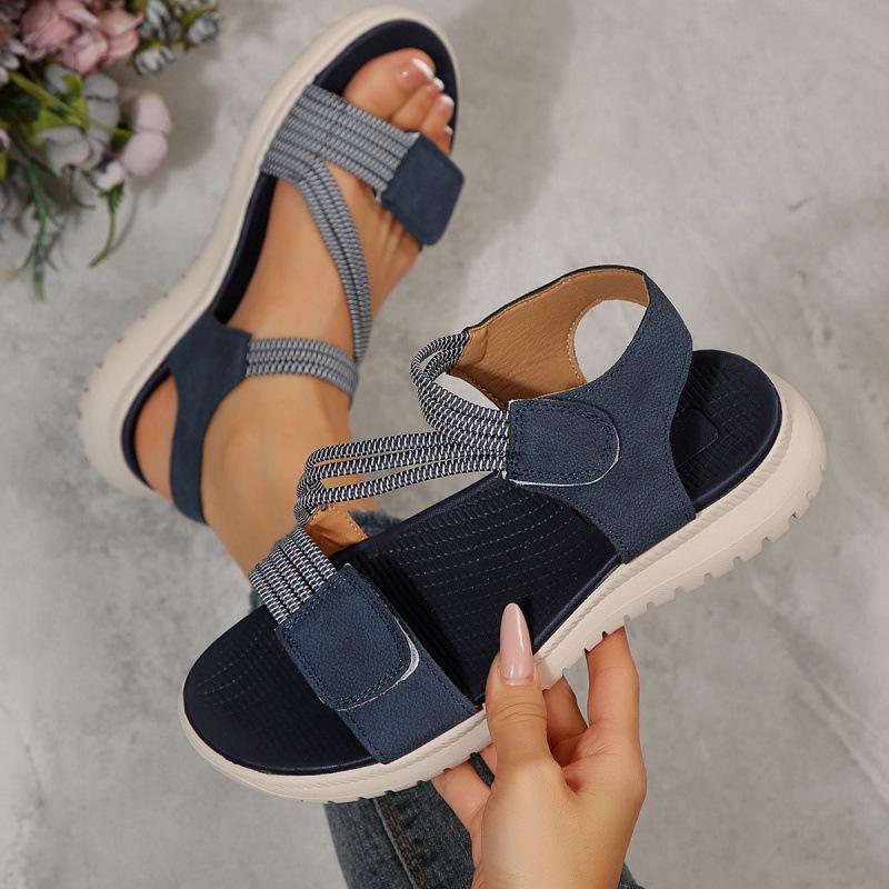 New European and American sandals large size sewing line wedge casual Velcro sandals 43 3400₽