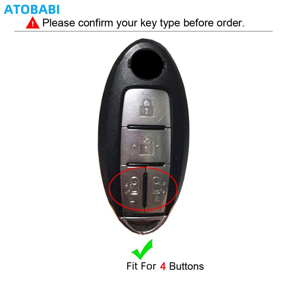 ATOBABI Leather Car Key Case Keychain For Nissan Serena Elgrand Roox 2020 4 Buttons Smart Keyless Remote Control Protector Cover