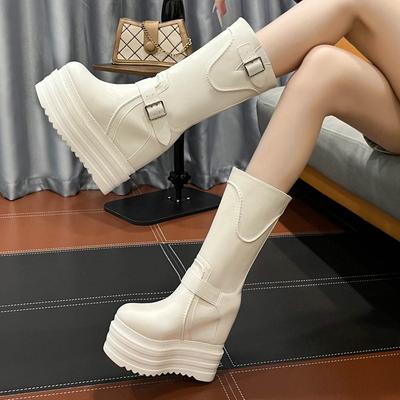 2025 13cm Slope Heel Thick Autumn Winter Fashion Medium Tube Cigarette Black Height-increasing Thermal Boots ZYW-521-171
