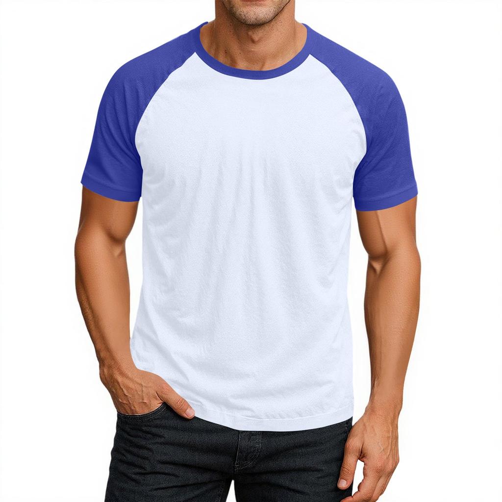 Men's Round Neck Contrast Color Raglan Short Sleeve Top T-shirt