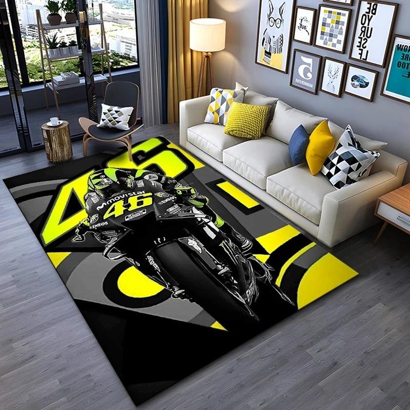 Covor Negru Galben pentru Motociclist Pista de Curse Covor pentru Sufragerie cu Design Dinamic Decorațiune pentru Casă Covor Antiderapant