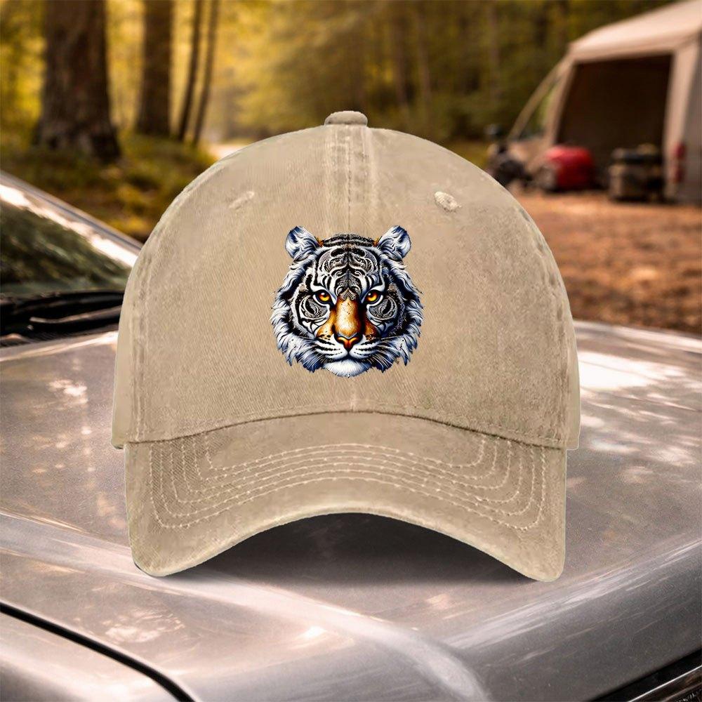 Vintage Washed Tiger Head Print Baseball Cap Adjustable for Weddings Parties Festivals Bachelor Parties Cycling Camping