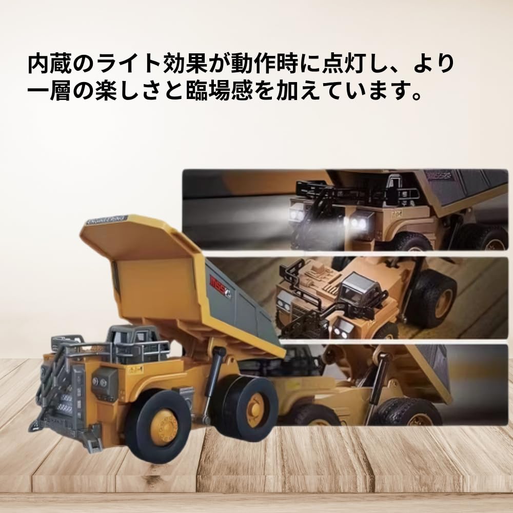 1/64 Scale Mini RC Forklift, 2.4G 10KM/h Fully Proportional Mini RC Transport Vehicle with Controller, Cargo Hook, Forks, and Pallet (Dump Truck)