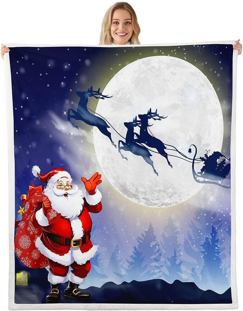 Pink Christmas Throw Blanket - Cartoon Santa Claus Fleece for Kids,Boys,Girls, Women - Snowman Pine Fuzzy Sherpa With Christmas