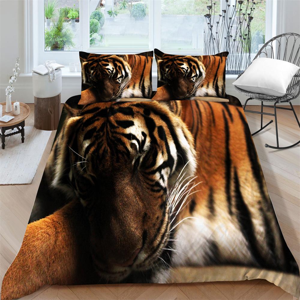 Bedding Clothes Tiger Print Duvet Cover Set Polyester Men Single Double Size Home Textiles Soft Quilt Cover Pillowcase
