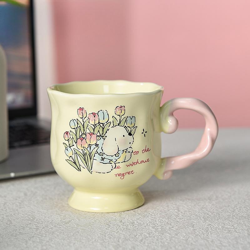 Tulip Puppy Mug Ceramic Cute Coffee Cup Ladies Personal Latte Cup Exquisite Afternoon Tea Cup