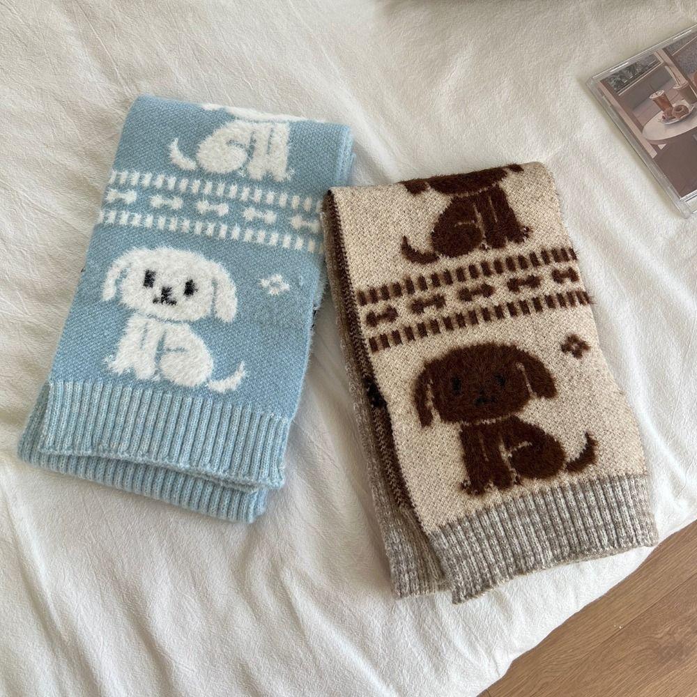Jacquard Puppy Cycling Neckerchief Fluffy Winter Wool Scarf Cartoon Cat Knitted Scarf Winter