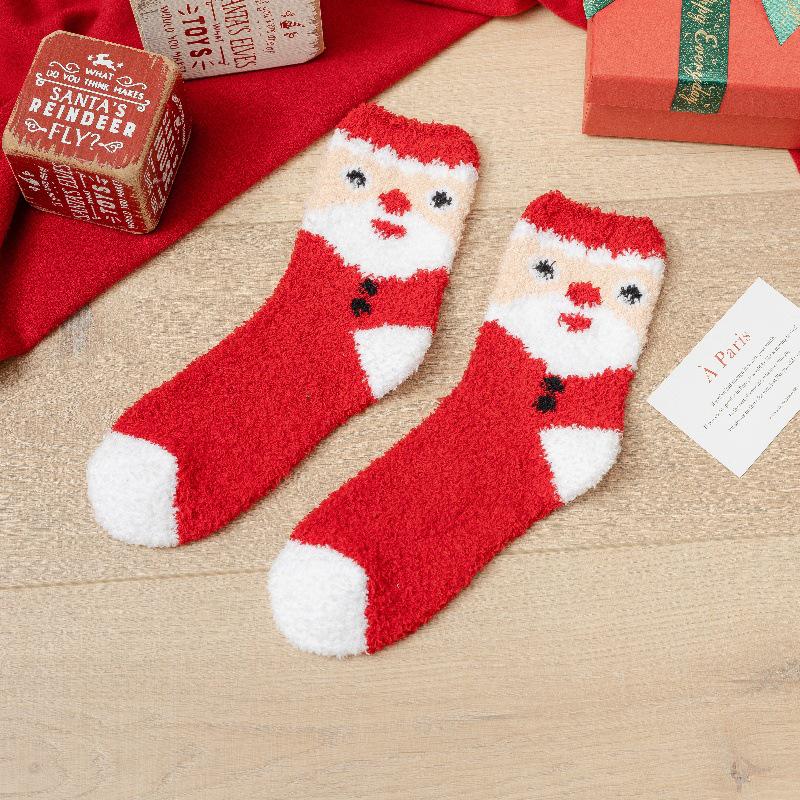 Cozy Coral Fleece Christmas Socks: Velvet Santa Half-Sided, Warm Floor Stockings for Autumn & Winter