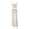 Women Casual Solid Strapless Sleeveless Top Flared Pants Two Piece Set