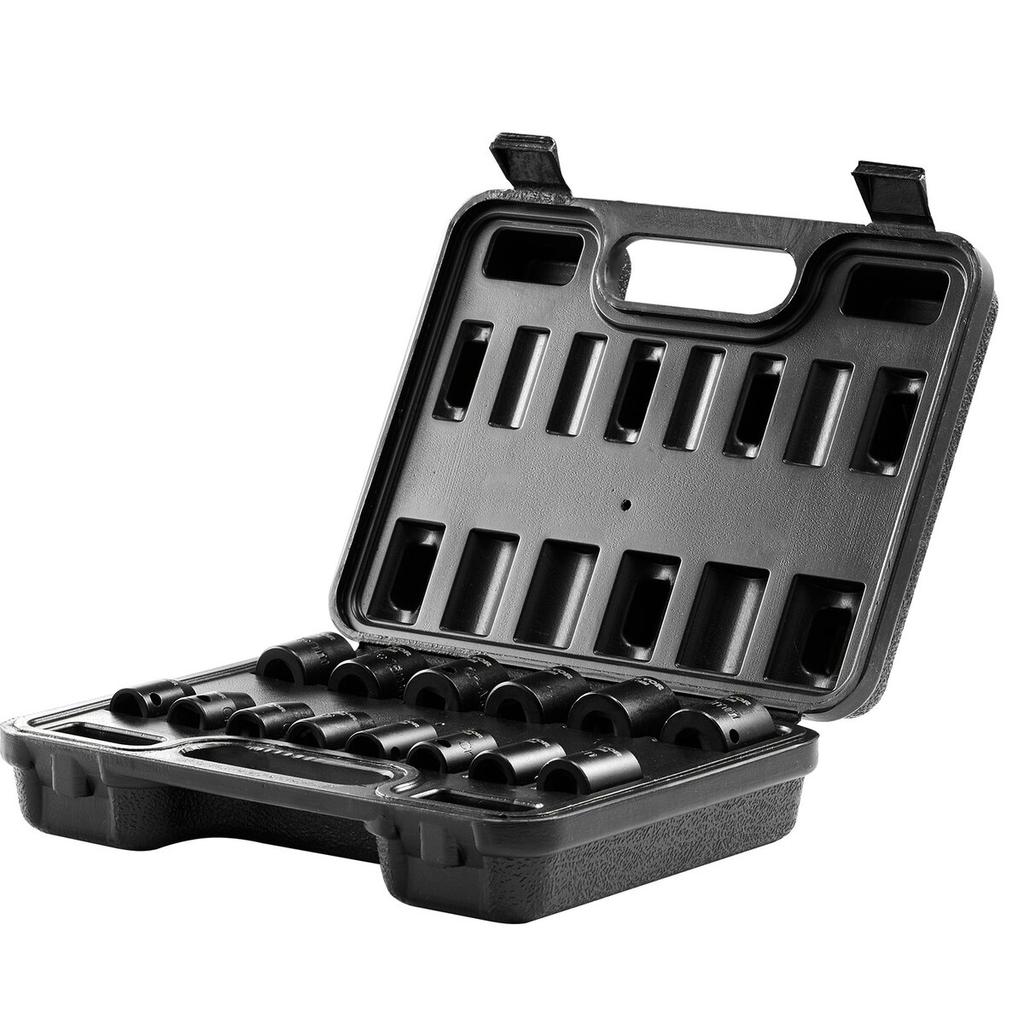 Impact Sockets Set 14pcs 6-Point 3/8in Drive Bit Ratchet Tool Kit Case