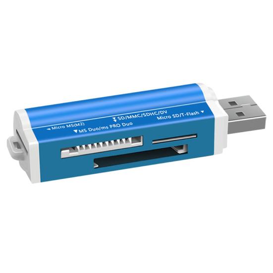 

4 в 1 мини-портативный USB-адаптер для чтения карт памяти TF/MS/M2 для компьютера синий