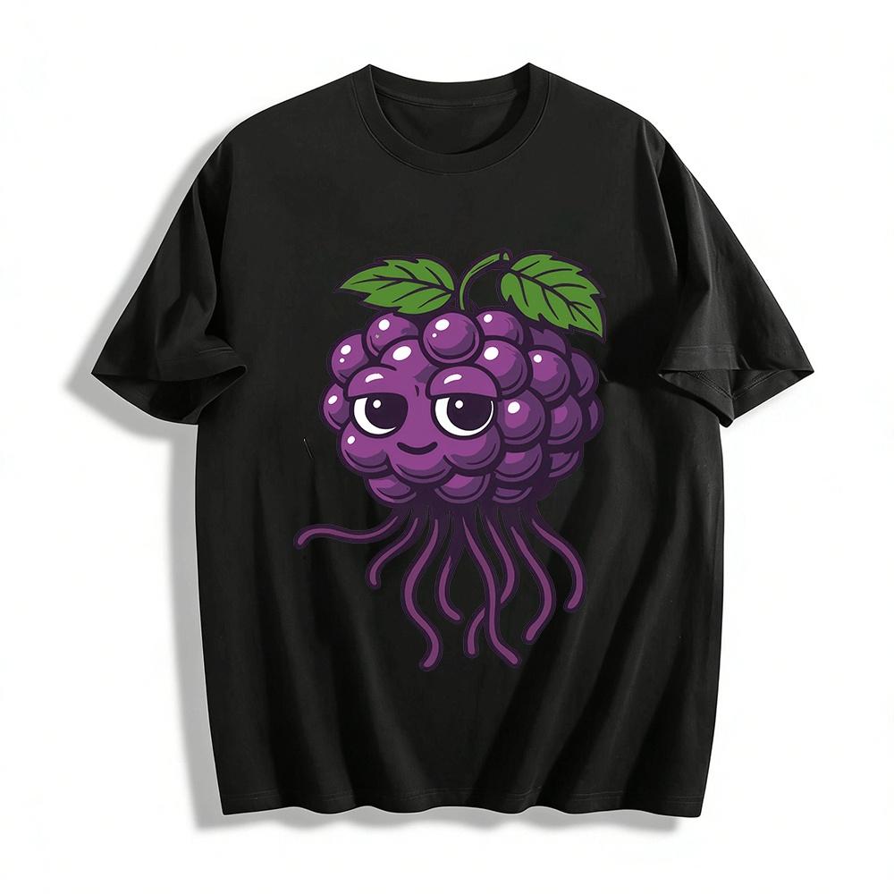 Cute Grape Jellyfish Graphic Tee Unisex Casual Loose Fit Top Pure cotton T-shirt XXS