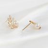 Leaf Branch Design Pearl Stud Earrings Delicate Sparkling Elegant Women Jewelry