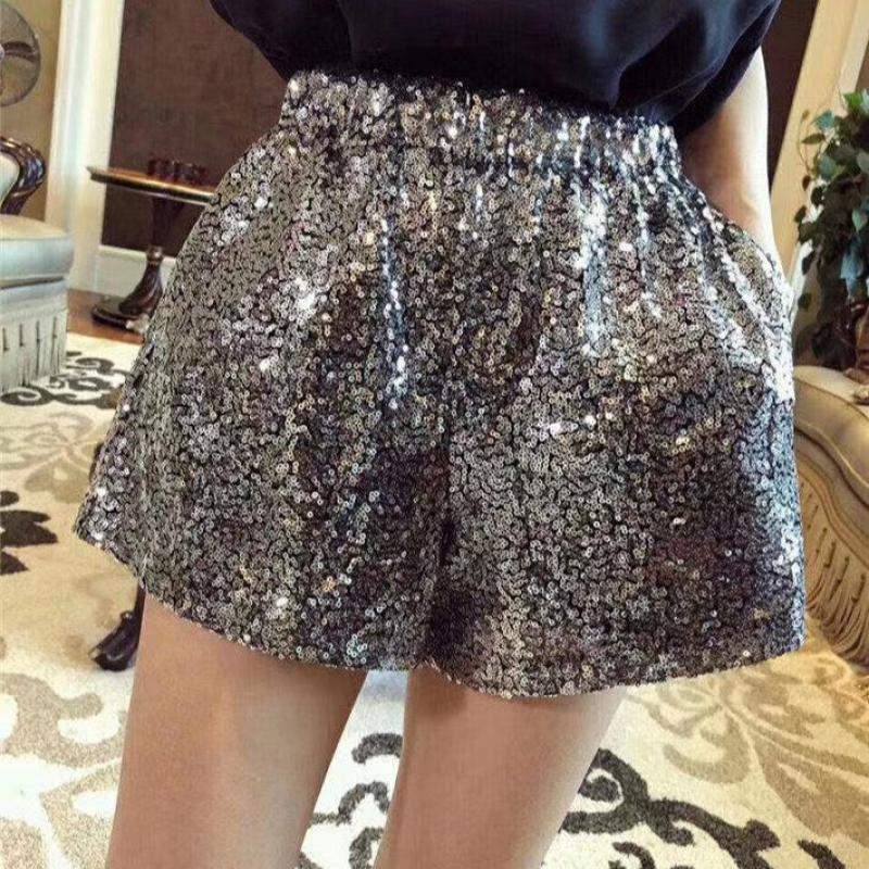 Fritidsshorts for kvinner Sommermote Y2K paljettdesign Høy midje Slank Løs Enkel A-linje shorts med brede ben Koreansk gatetrend