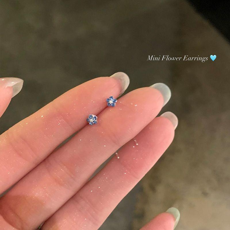 Spring Blue Sparking Zirconium Small Fafa Tassel Hanging Earrings Light Luxury Minority Fancy Stud Earrings for Women Elegant Generous Earrings