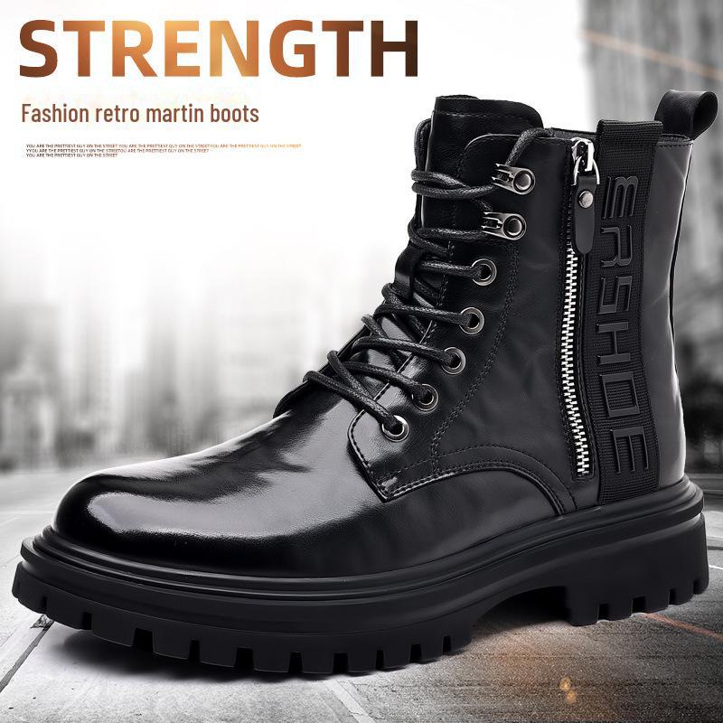 2023 Autumn Men's Black High-Top Martin Boots: Versatile British Style Casual Short Workwear