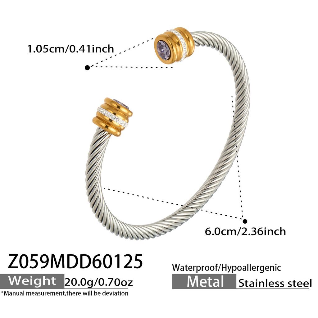 European and American fashion light luxury jewelry bracelet set with zirconia, stainless steel elastic open bangle