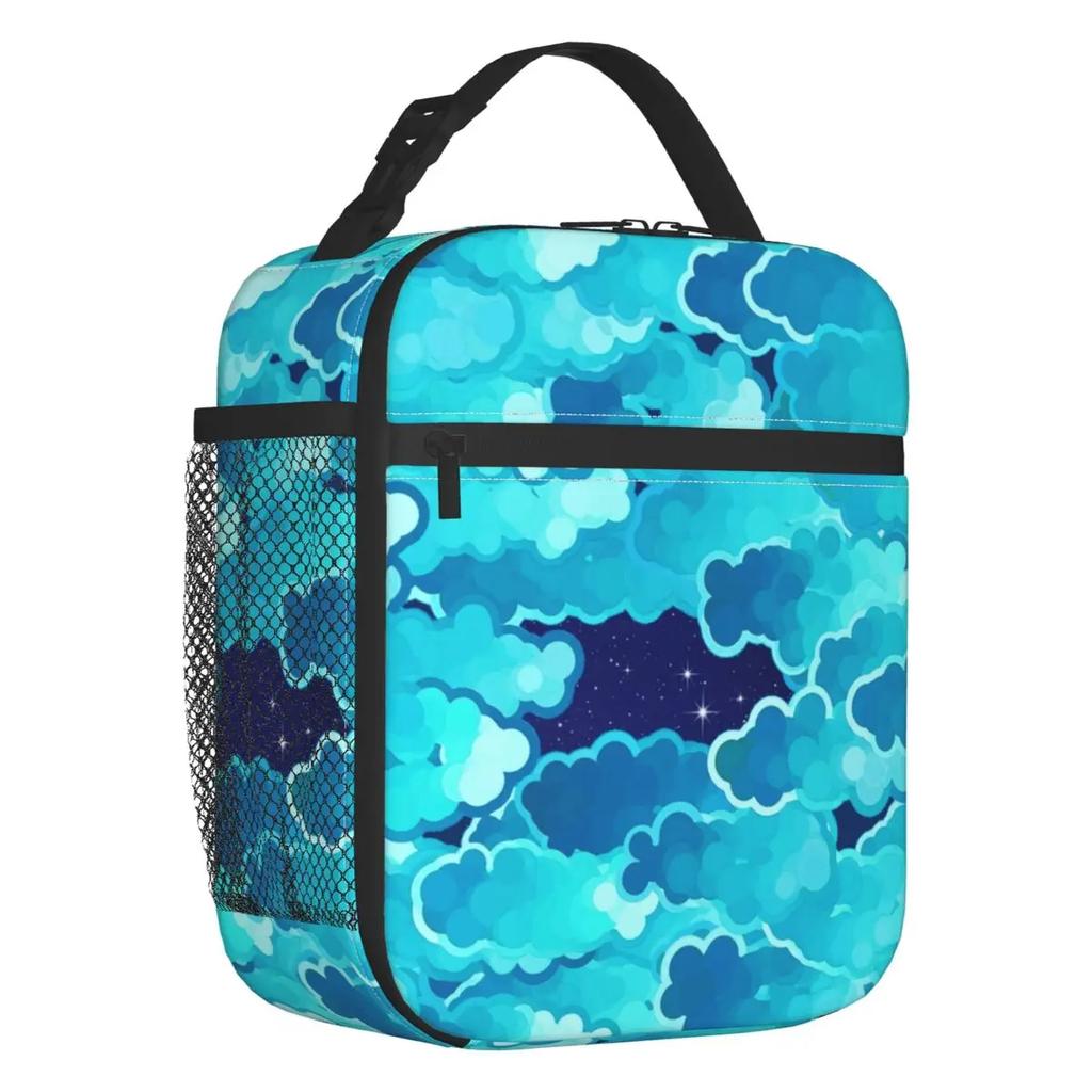 Japanese Clouds Insulated Lunch Bags for School Office Turquoise And Aqua Cloud Portable Cooler Thermal Lunch Box Women Children