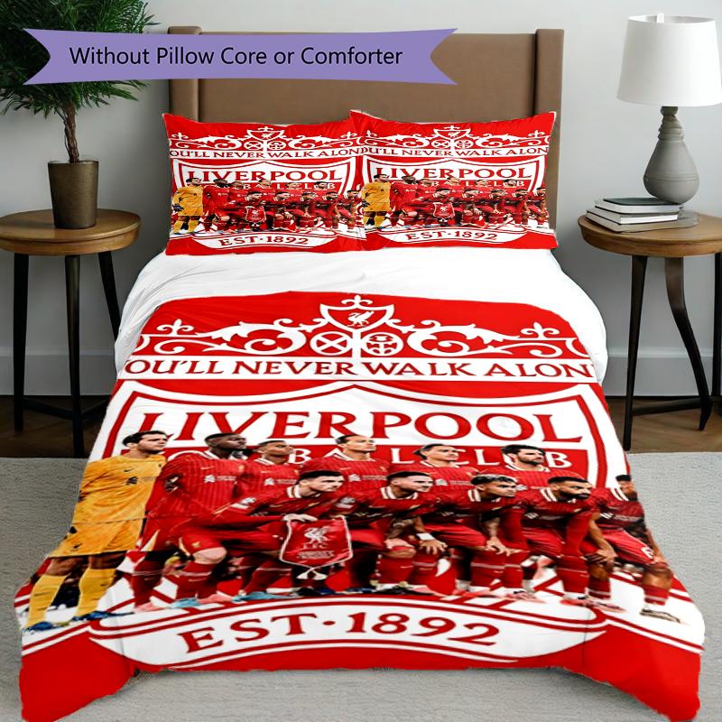 Set copripiumino 3 pezzi (1*Copripiumino + 2*Federe, Senza Nucleo),Set Biancheria da Letto con Stampa Liverpool F.C, Decorazione Camera da Letto, Per Tutte le Stagioni, Regalo di Compleanno