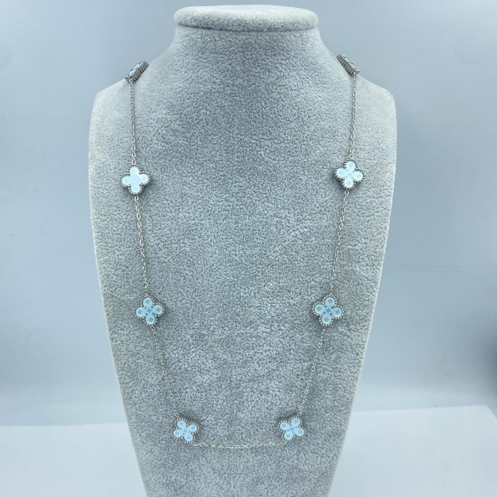 13MM Titanium Steel Necklace 60+5CM 10 Flower Double Sided Star Pattern Shell Lucky Four Leaf Clover Necklace