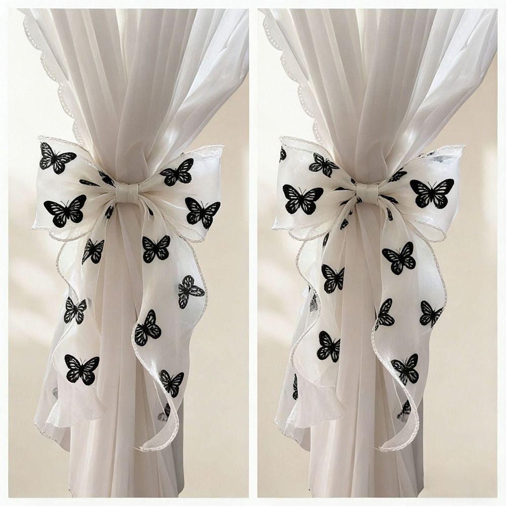 Organza Material Curtain Tieback Pink Tulip Bow Drapery Tieback Living Room Window