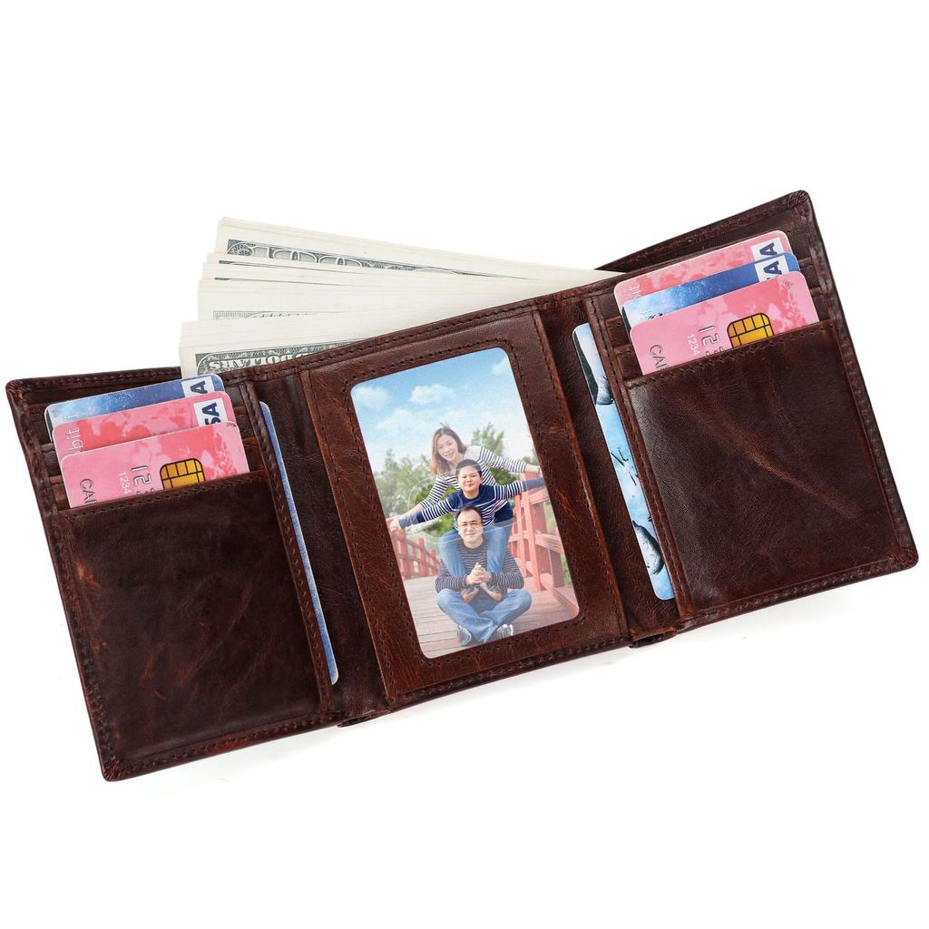 2025 Men's Vintage Genuine Leather Wallet Classic Billfold Card Holder Slim Male Purse for Daily Travel Use