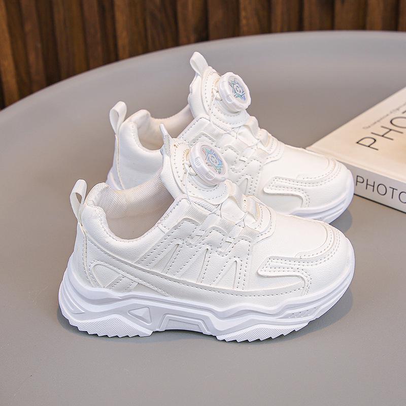 

Дышащие сетчатые кроссовки с вращающейся кнопкой для девочек - Белая кожа Size 26 / 16.2cm