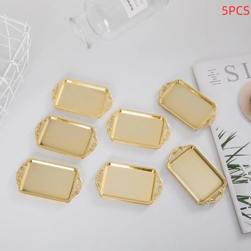 5Pcs BPA Free Vintage Rectangular Cake Plates Lightweight Plastic Cupcake Dessert Serving Trays for Tea Party Event