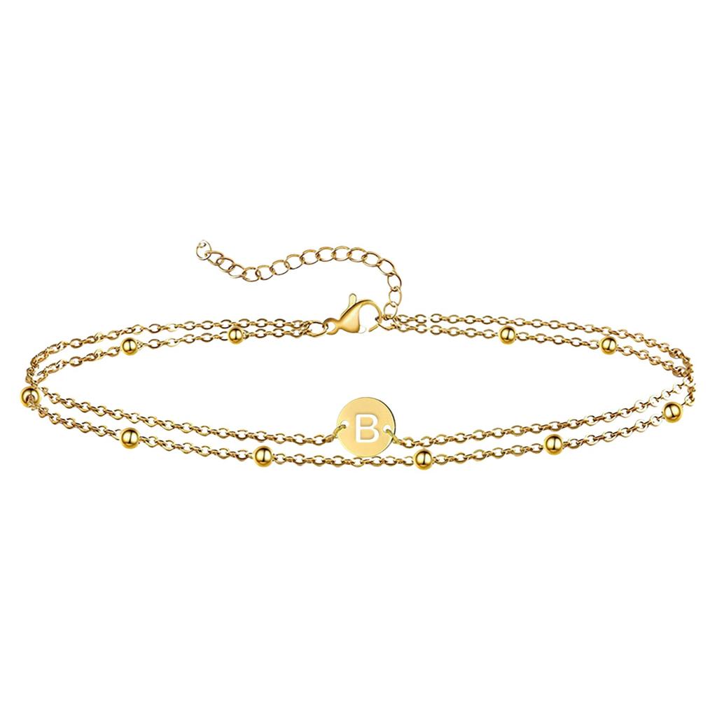Stainless Steel Bead Chain Round Letter Double-layer Bracelet