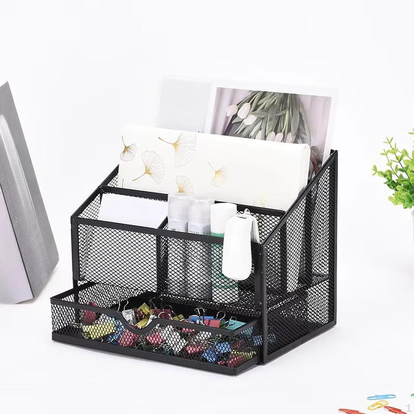 

Настольный органайзер для хранения настольных принадлежностей, металлическая сетка, многофункциональный настольный канцелярский чехол для общежития чёрный
