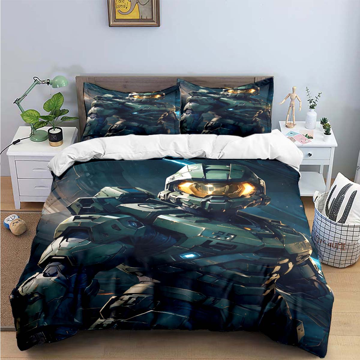

Game H-Halo 2 Xbox Mechwarrior Print Bedding Sets Bed Supplies Set Duvet Cover Bed Comforter Set Bedding Set Luxury Gift US Queen(228*228cm)3pcs