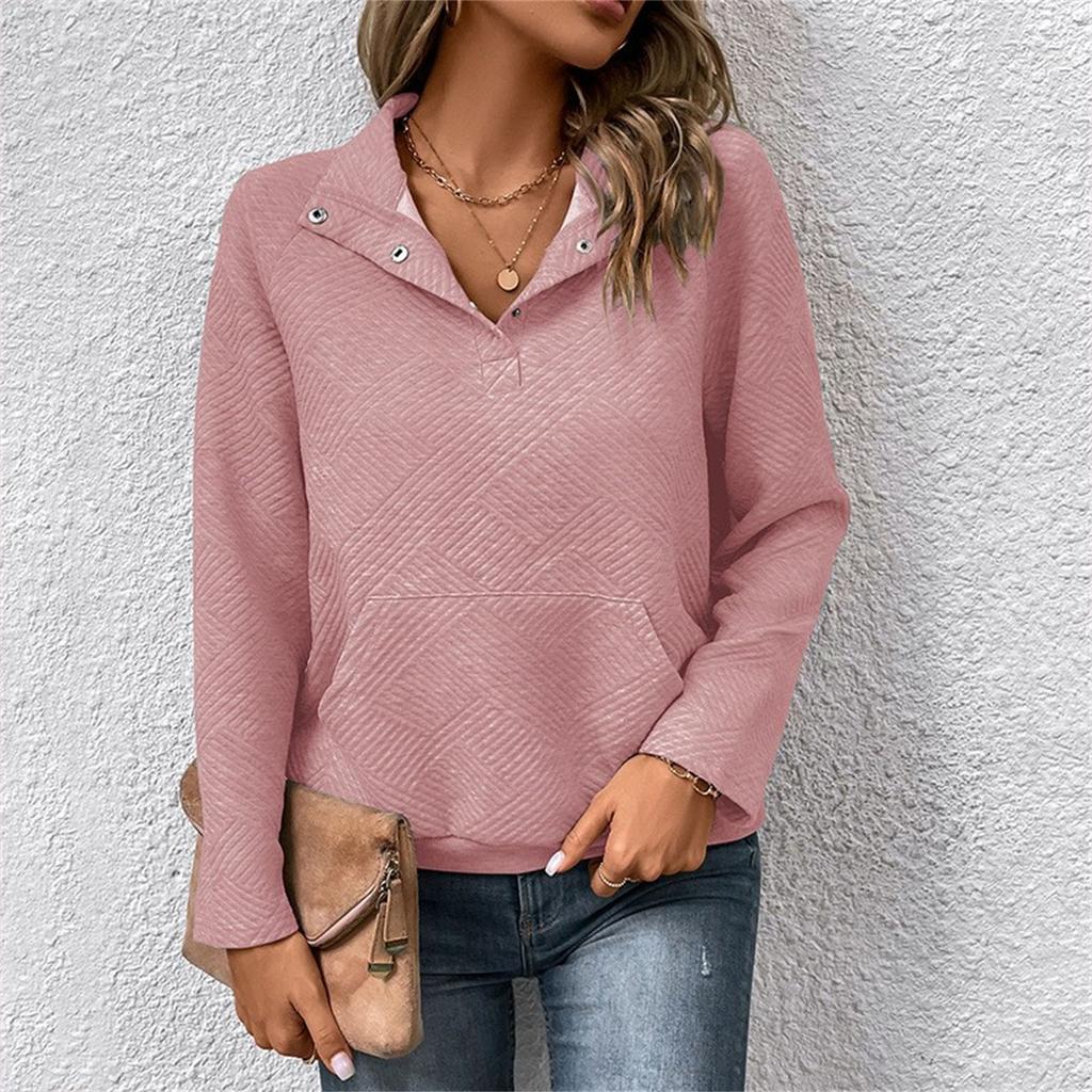 Women's Casual Solid Color Slim Fit Sweater Textured Stand Collar Long Sleeve Top