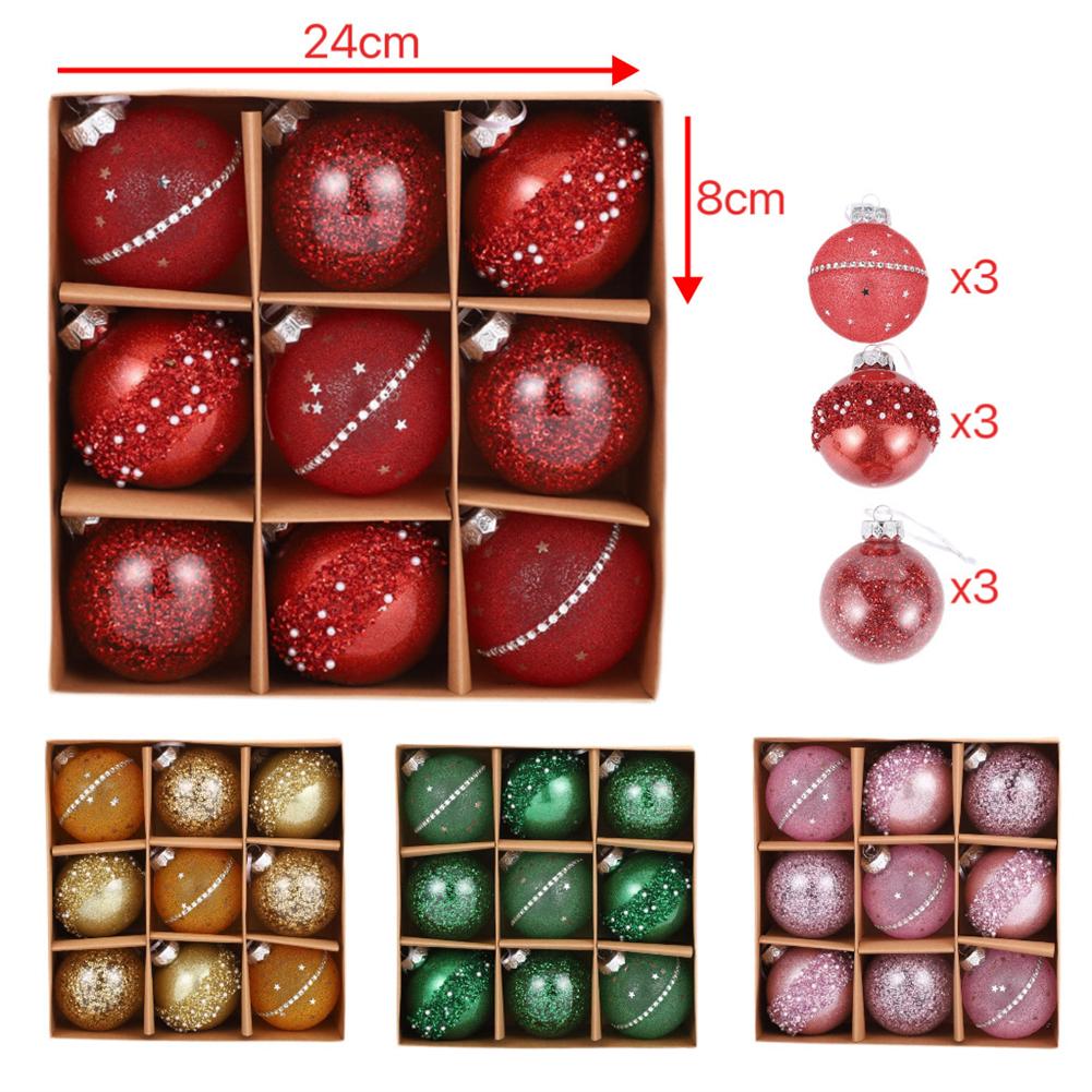 8CM 9 Pcs Christmas Balls Ornament Xmas Tree Hanging Pendant Decorations Home Christmas Decoration Accessories