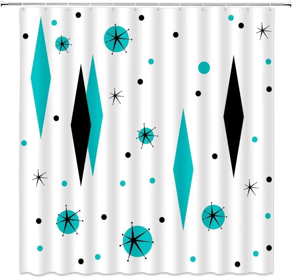 

Modern Abstract Wave Dot Shower Curtain Retro Geometric Bathroom Decoration With Hook Polyester Waterproof Shower Curtain W60H190(CM)-1 Pcs