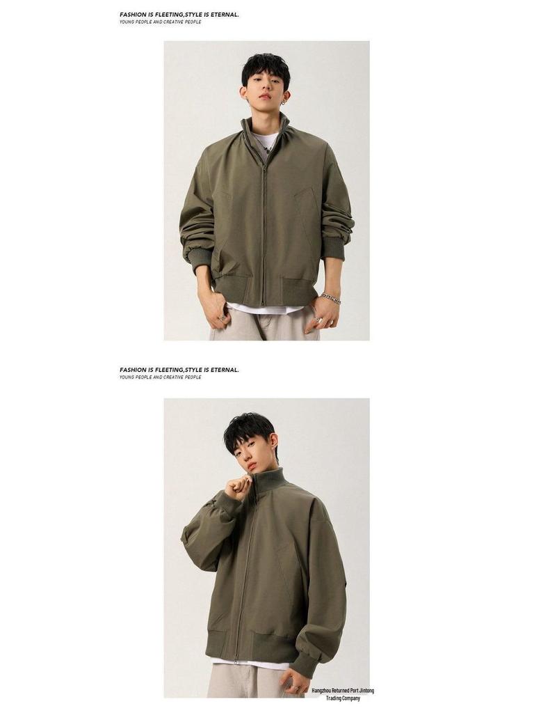Men's Winter Retro Loose-Fit Bomber Jacket - Stand Collar, Padded, American Trendy Style