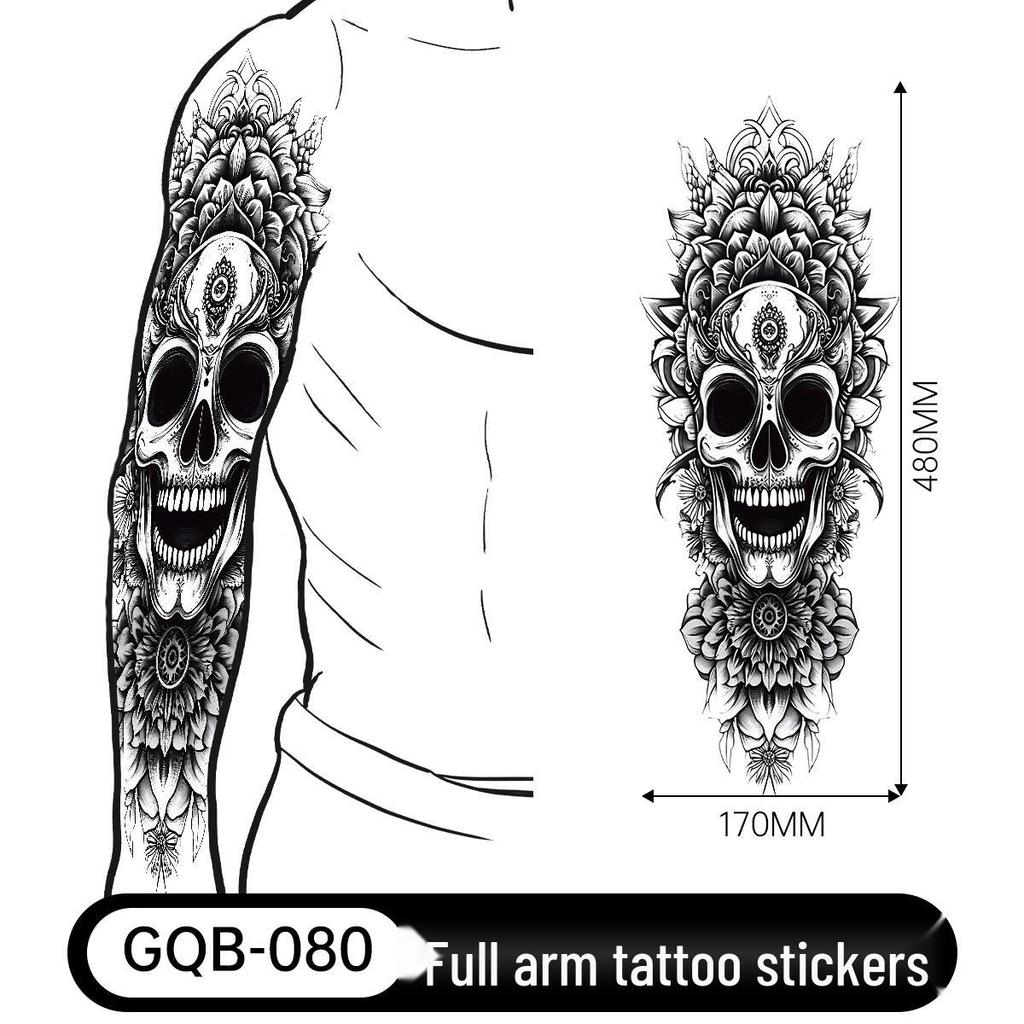 Adesivo Tatuaggio Completo per Braccio Uomo: Design Realistico Impermeabile, Motivo Tigre e Teschio
