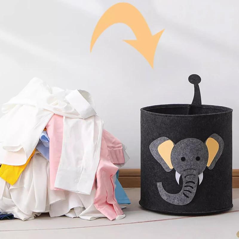 Cartoon large capacity baby toy storage bucket Large Laundry Hamper Kid Toys Storage Basket Clothes Organizer Black basket Box