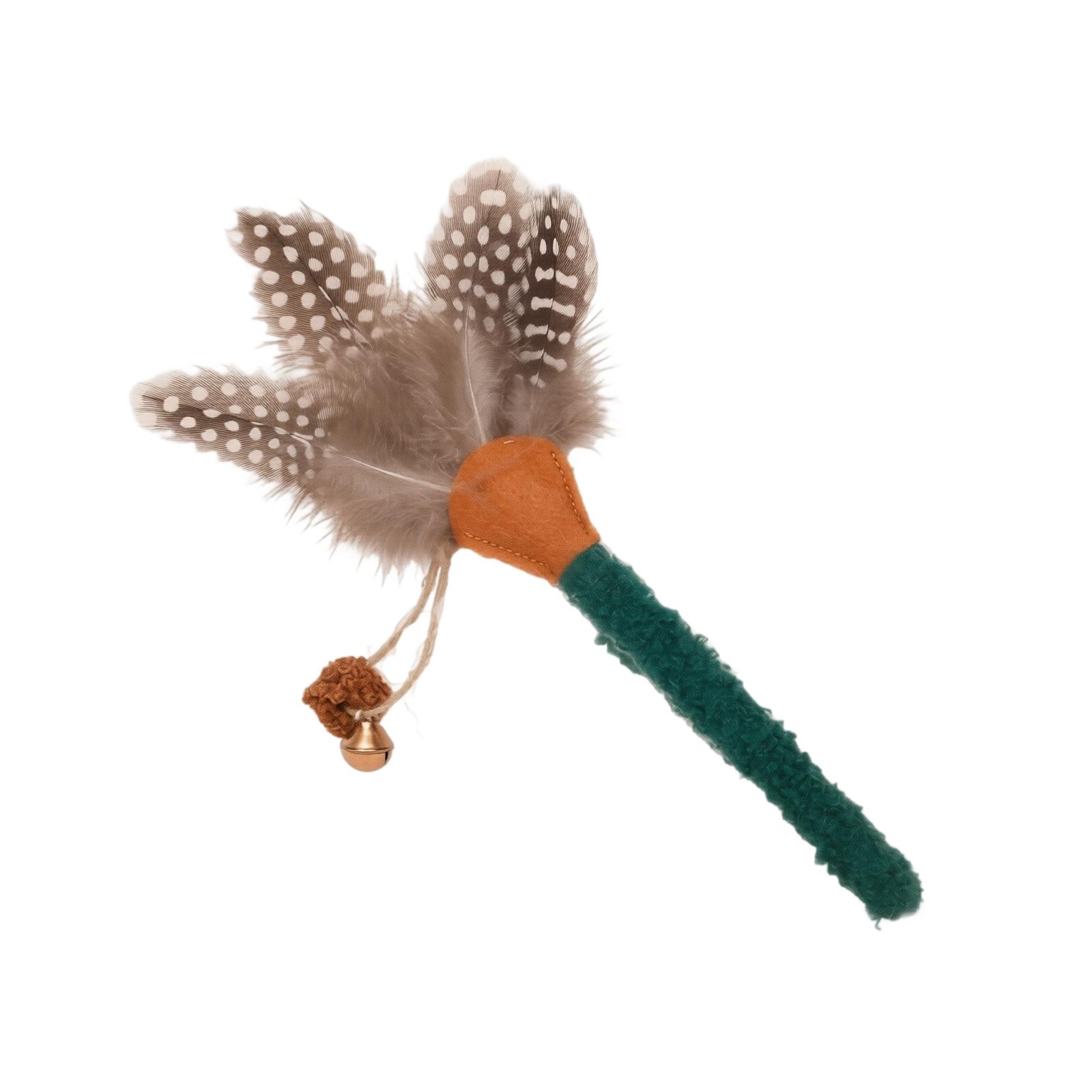 Natural Cat Teaser Toy with Wood Actinidia Fruit and Feathers Interactive Cat Wand for Pet Play and Stimulation One Size
