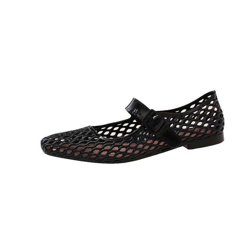 Versatile Breathable Crystal Flat Sandals - Non-Slip Beach Shoes with Fashionable Hollow Design